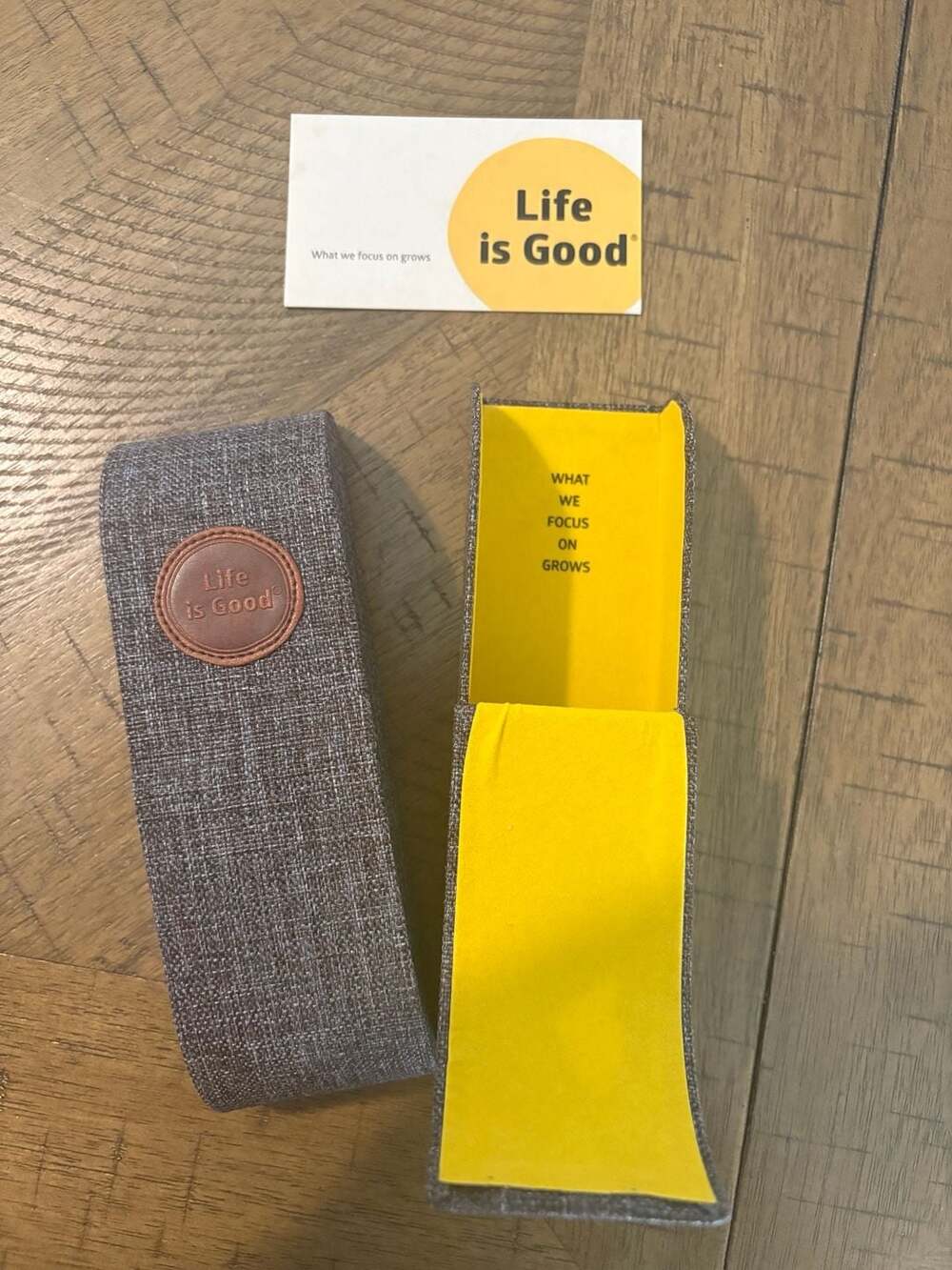 2-Life Is Good Gray Linen Eyeglass Case with Magnetic Closure